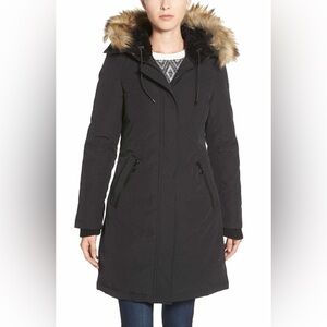 Vince Camuto Black Parka Jacket with Fur Trim